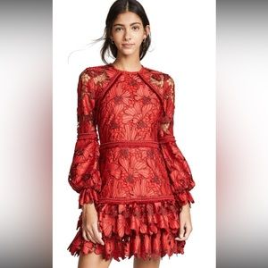 Alexis Fransisca Floral Lace Blouson-sleeve Dress In Scarlet Lace S